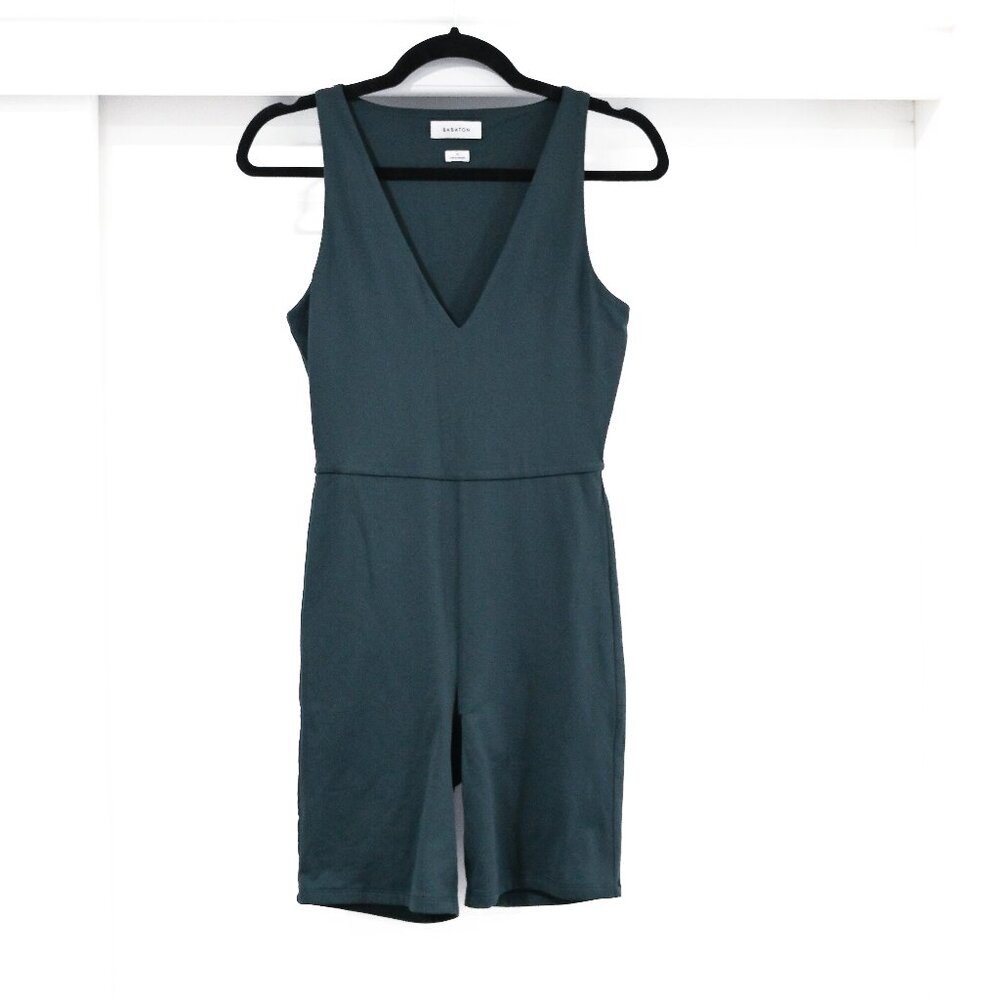 Babaton Medium Teal Contour V-Neck Body Suit Romper